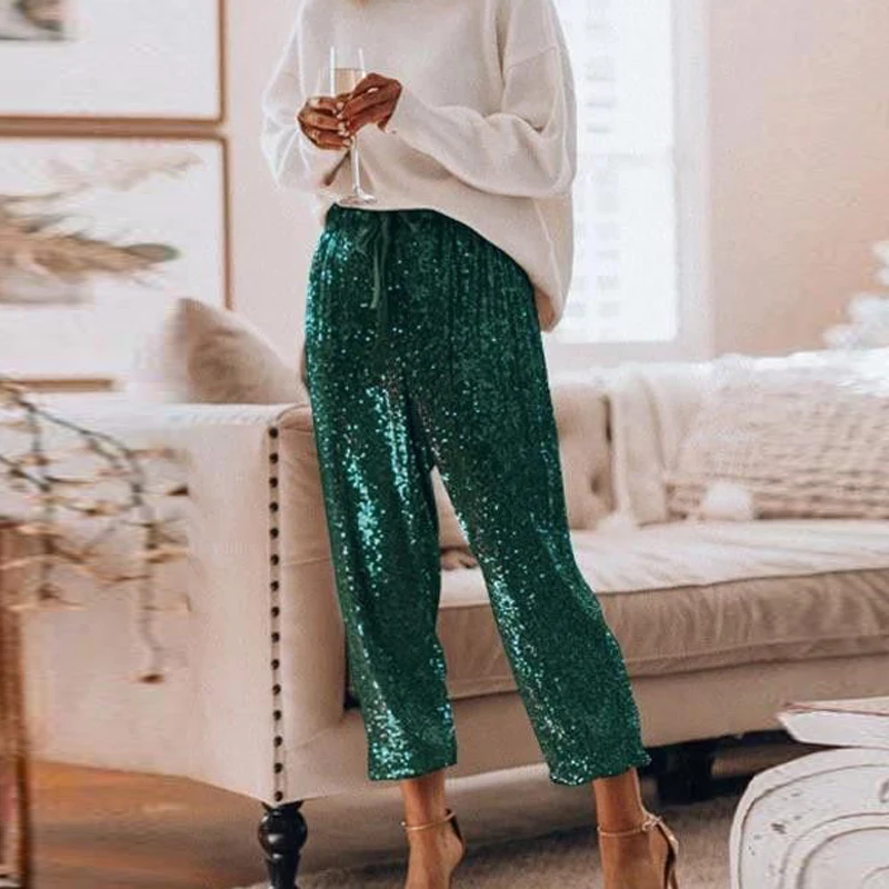 Trousers Green Сексуальный комбинезон с открытой спиной, без рукавов, с блестками, весна-лето, женские блестящие вечерние комбинезоны, брюки, комбинезоны с поясом - Цвет: Trousers Green