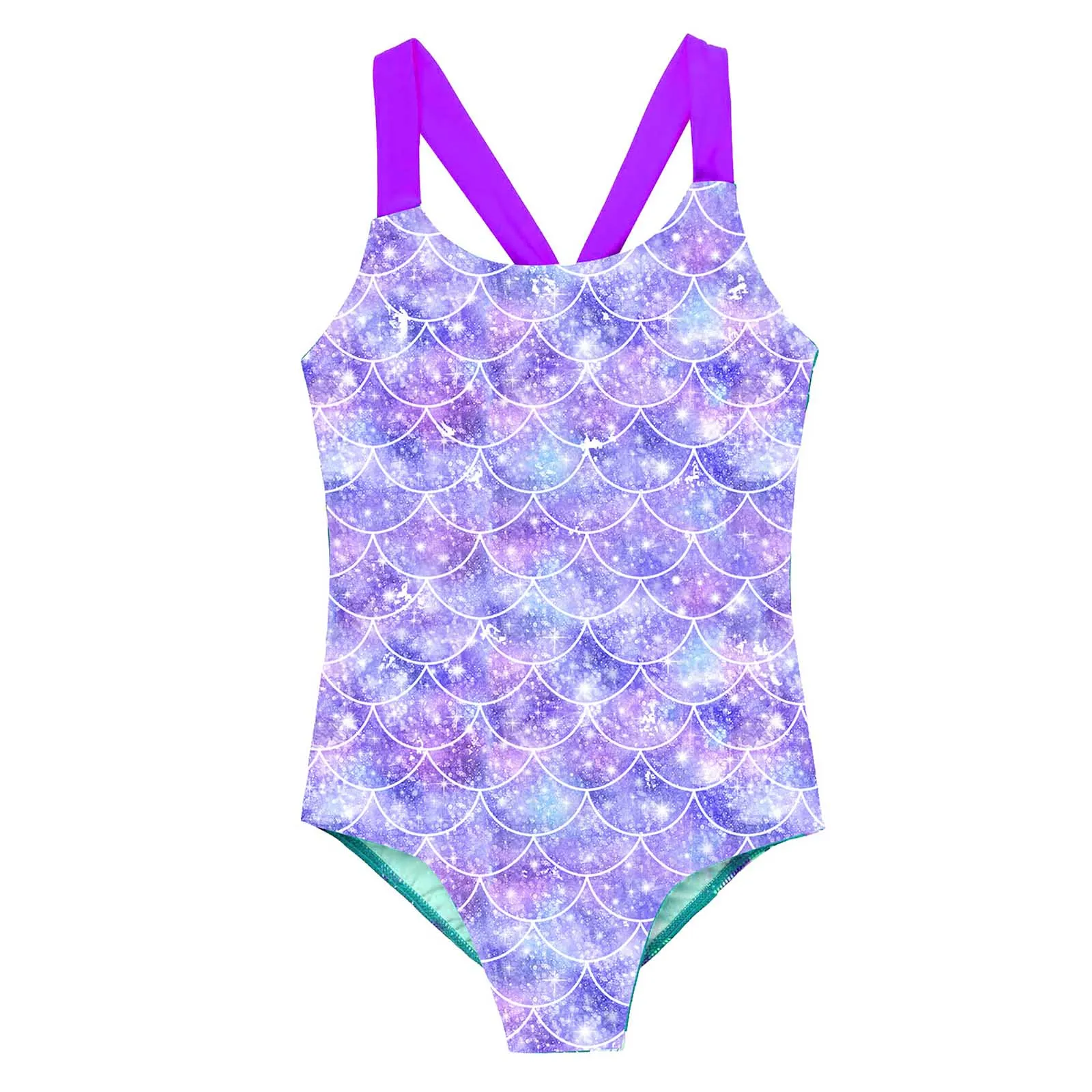 Summer Girls Kids Sleeveless One-Piece Mermaid Swimsuit Bodysuit Wide Shoulder Straps Swimwear Beach Jumpsuit
