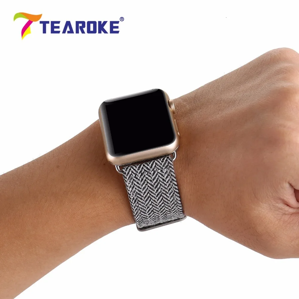 TEAROKE льняной кожаный ремешок для Apple Watch iwatch 12 38 мм 42 мм Винтаж белая сетка узор для женщин мужчин заменить мужчин t ремешок