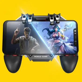 

AK77 6 Finger Trigger Phone Game Controller Game Grip w/Dual Fans 6 Finger Trigger Joystick for PUBG Black