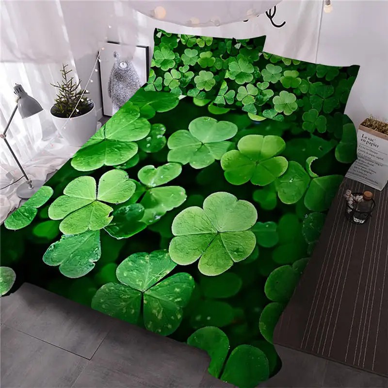 1 Blesslave набор постельных принадлежностей Shamrock с текстурой зеленых листьев пододеяльник счастливый листок домашний текстиль 3 шт 3D покрывала с принтом - Цвет: 1