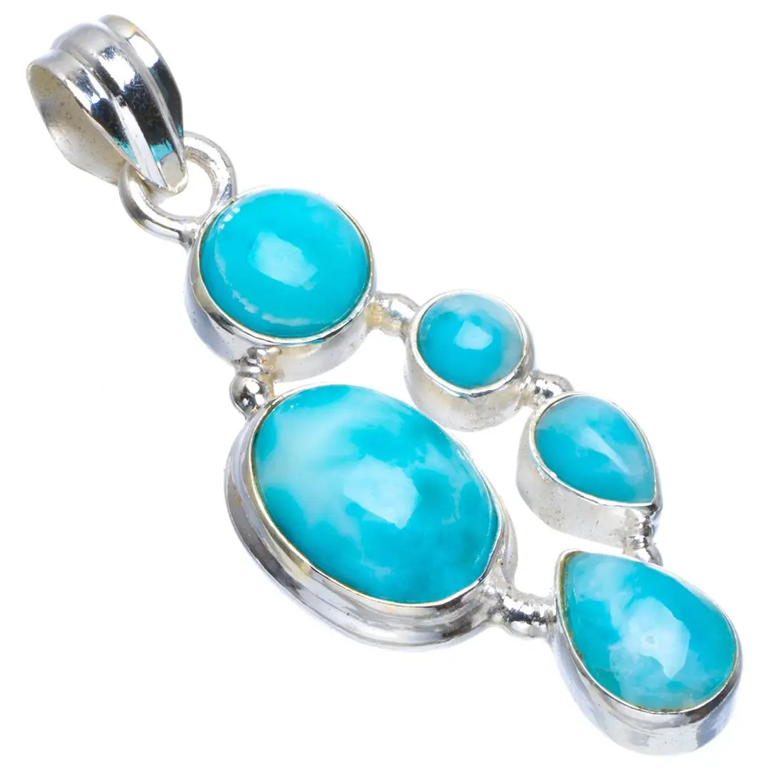 Натуральный Caribbean Larimar ручной работы уникальный 925 пробы серебряный кулон 1,7" B3241