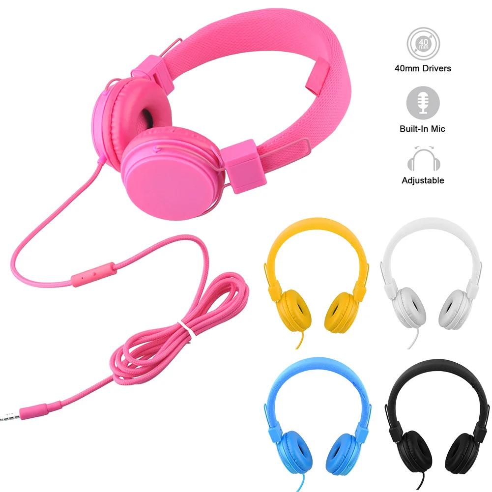 On Ear Stereo Adjustable Children Built in Mic Headset Headphones Wired Cord Kids Foldable E H004