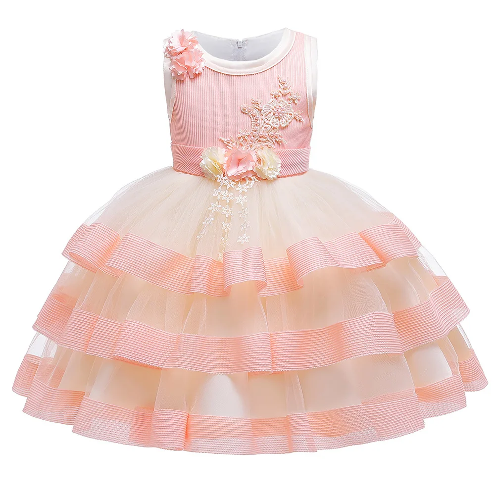 Элегантное рождественское платье принцессы с цветочным рисунком для девочек, нарядное платье-пачка для подиума для девочек платье для фортепиано вечерние платья для выпускного вечера - Цвет: Pink