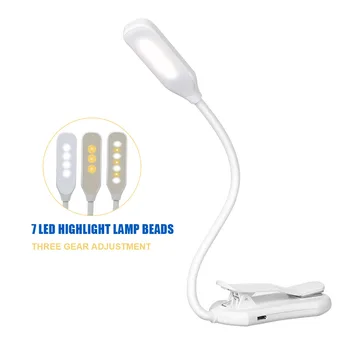 

7LED Clip On Eye Care Touch Switch For Bed 360 Degree Flexible Reading Light Night Desk ABS 3-Level Brightness Mini Book Lamp