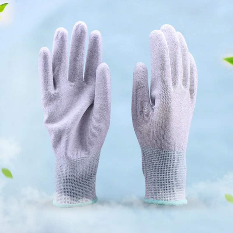 

3pairs/pack 13 Anti-static Gloves Carbon Fiber Electrostatic Discharge ESD Working Gloves Nylon PU Coated Work Safety Men Phone