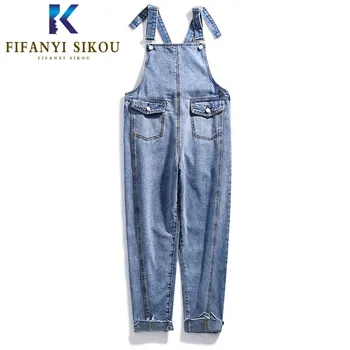 

Denim Jumpsuits for women 2020 Spring Summer Fashion Sleeveless Rompers Suspenders Jeans Pocket Loose Denim Overalls Female