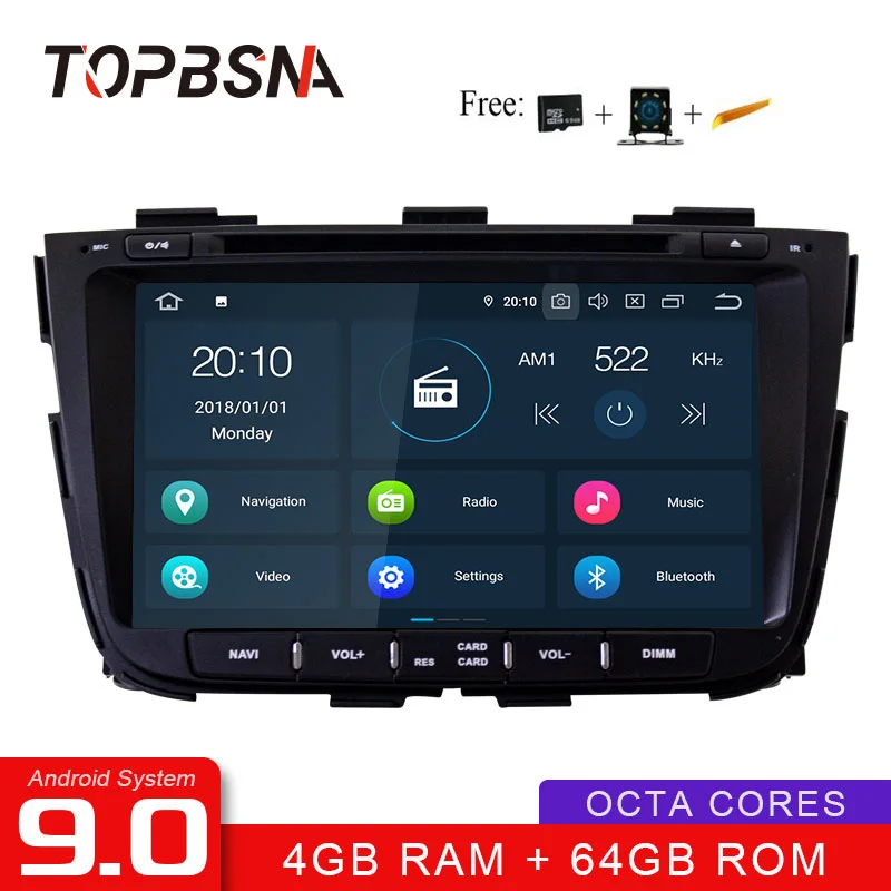 Автомобильный dvd-плеер TOPBSNA Android 9,0 для kia Sorento 2013 2 Din Автомобильный радио мультимедиа wifi стерео головное устройство ips 4G+ 64G RDS