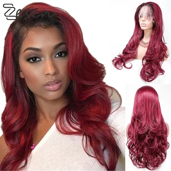 

Zesen Wine Red 13*4 Lace Front Wigs for Black Women Lace Wig Long Synthetic Hair Wigs Free Part Heat Resistant With Baby Hai