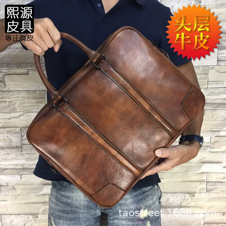 

Guangzhou MEN'S Real-leather Bag Full-grain Leather Retro Skeleton-skin Rub Color Briefcase Casual Handbag Computer Bag
