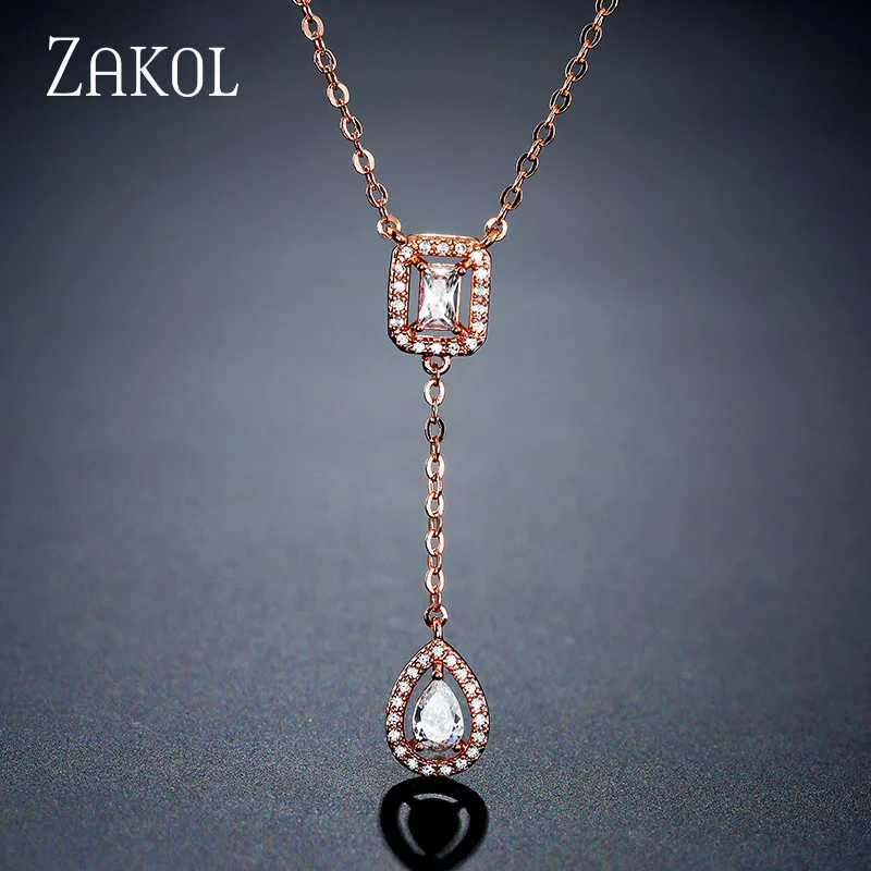 Necklace Rose Gold Модный дизайнерский комплект ювелирных изделий от бренда ZAKOL, серьги с чешским камнем, браслет и кольцо на запястье для женщин, помолвка, FSSP3011 - Окраска металла: Necklace Rose Gold