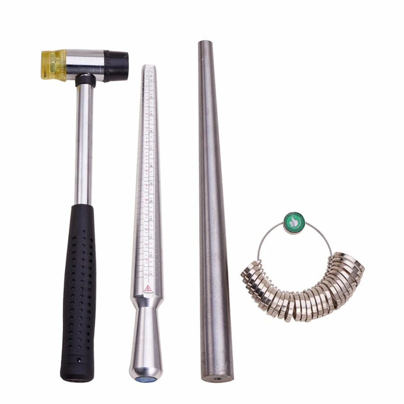 

4 In 1 Jewelry Measuring Tool Sets Ring Size Sticks Ring Mandrel American Calibration Ring Sizers Installable Two Ways Hammers