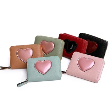 

1 PC Love Heart Stitching Organ Card Purse Mini Women Wallet Female Coin Purse Multi-card Organ Bag PU Leather Card Holder New