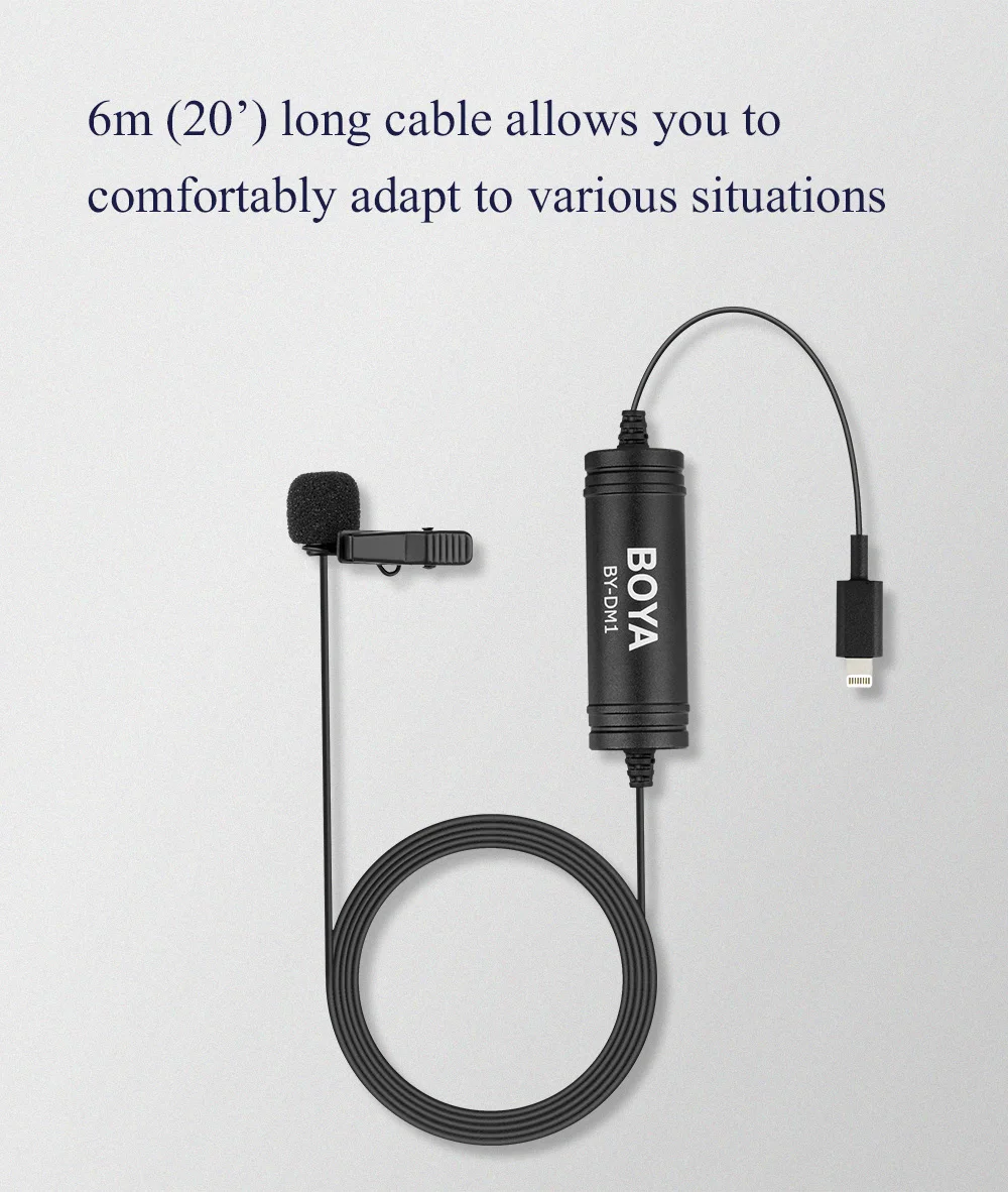 BOYA BY-DM1 Lavalier Microphone for iOS iPhone 11 Xs Xr 8 7 SE 6S iPad Pro mini 2 iPOD TOUCH MFi Certified Lightning Connector