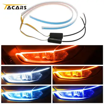 

2PCS 60cm Waterproof Flexible Universal Car led DRL Daytime Running Light Flow Runs Headlight LED Strip Brake Turn Signal Lights