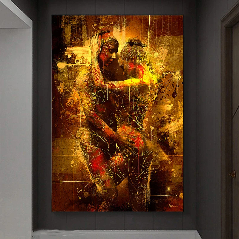 

Graffiti Sexy Nude Woman Poster Modern Lover Portrait Golden Canvas Painting Prints Street Art Wall Picture for Room Home Decor