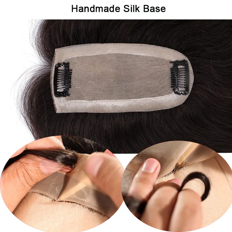 SEGO 6x13cm Straight Silk Base Hair Topper Toupee For Women Natural Color Hair Piece Clip In Hair Extensions Non-Remy hair