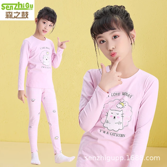 Older Children's Suits Cotton Girls Warm Clothes Big Children's Casual  Sweet Printed Pajamas Students Long-sleeved 6-8 Years Old - Long Johns -  AliExpress