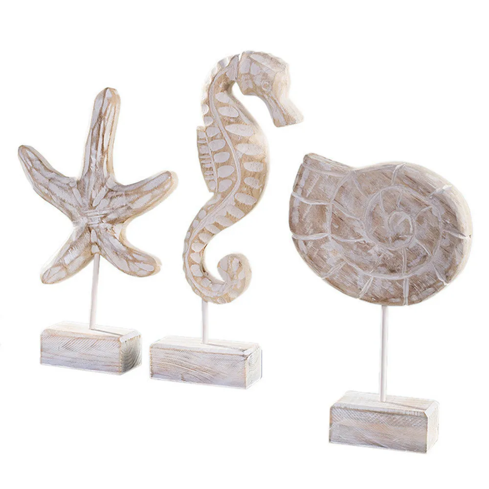 

Mediterranean Wood Craft Ocean Style Dining Room Log Retro Color Seahorse Conch Starfish Decoration Living Room Home Furnishings