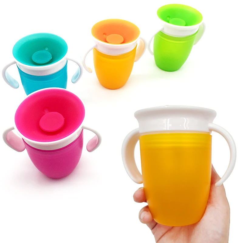 

360 Degrees Can Be Rotated Baby Learning Drinking Cup With Double Handle Flip lid Leakproof Magic Cup Infants Water Cups Bottle