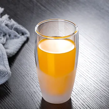 

300ml Frosted Double-layer Glass Cup Fashion Non-slip Tea Mug Light Luxury Style Juice Cups Heat-resistant Coffee Mugs