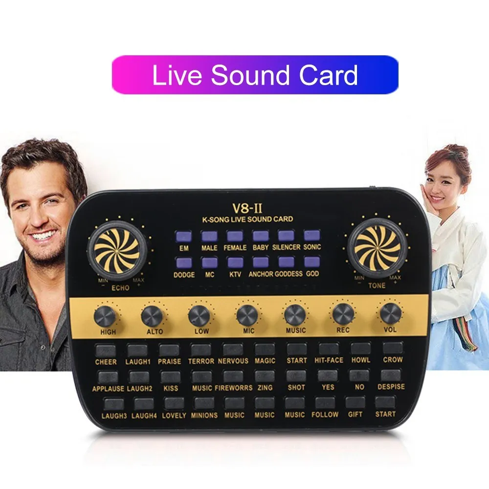 

V8 Updated Live Sound Card Intelligent Volume Adjustable Audio Mixer Sound Card for Computer PC Live Sound