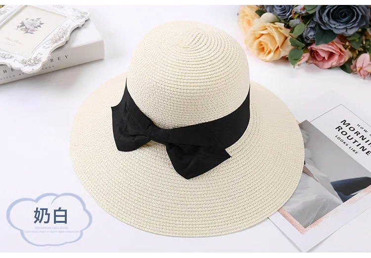 SQTEIO летняя уличная пляжная шляпа большая соломенная шляпа Женская дорожная солнцезащитная Кепка с бантом