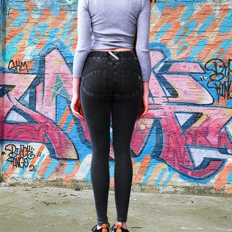 LIBERJOG женские трикотажные джинсы фитнес леггинсы пуш-ап бедра низкая талия кремниевый ремешок стрейч камуфляж женские брюки карандаш с молнией - Цвет: Dark-gray-zipper