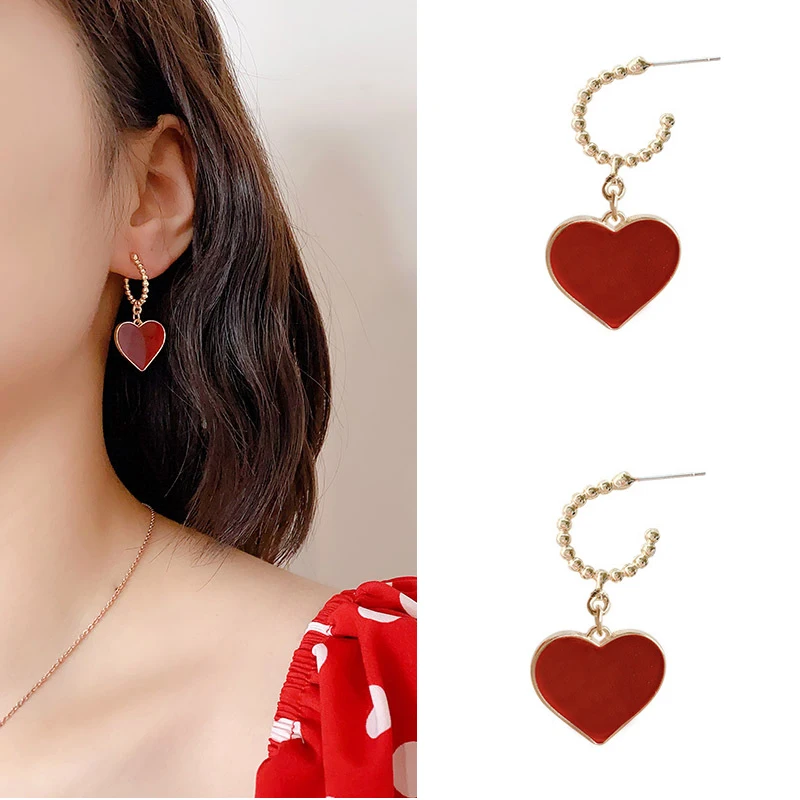 

Red Heart Drop Earrings For Women Korean Long Earrings 2020 New Jewelry Elegant Simple Pendientes