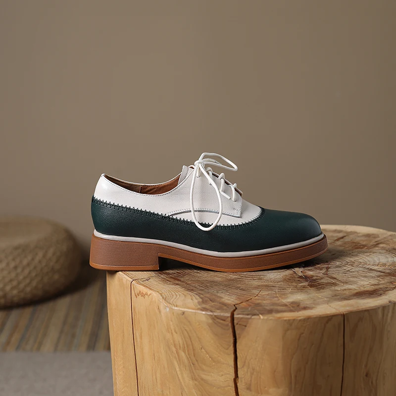 Women Genuine Leather Oxfords Shoes Moccasins Leisure Lace-up Brogues Wingtips Shoes for Ladies Autumn Flat Sneakers Brand