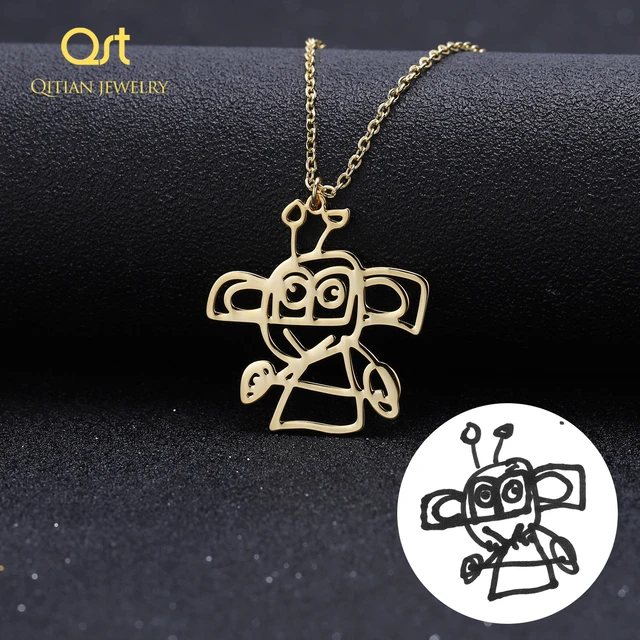 Collar de dibujo personalizado para niños, obra de arte para niños, collares de Graffiti personalizados, joyería con logotipo nombre de diseño - AliExpress