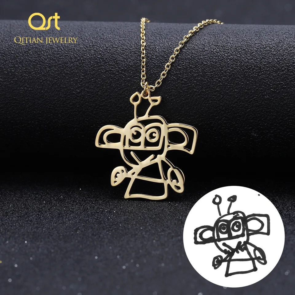 Custom Children S Drawing Necklace Kid S Art Child Artwork Personalized Graffiti Necklaces Custom Your Design Name Logo Jewelry Customized Necklaces Aliexpress