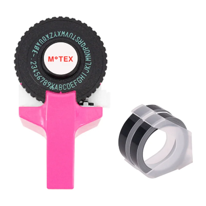 Розовый цвет MoTex E101 принтер мини DIY Ручная Совместимость для dymo 3D тиснение ручная лента ручная машинка надпись машина - Цвет: machine add 2 black