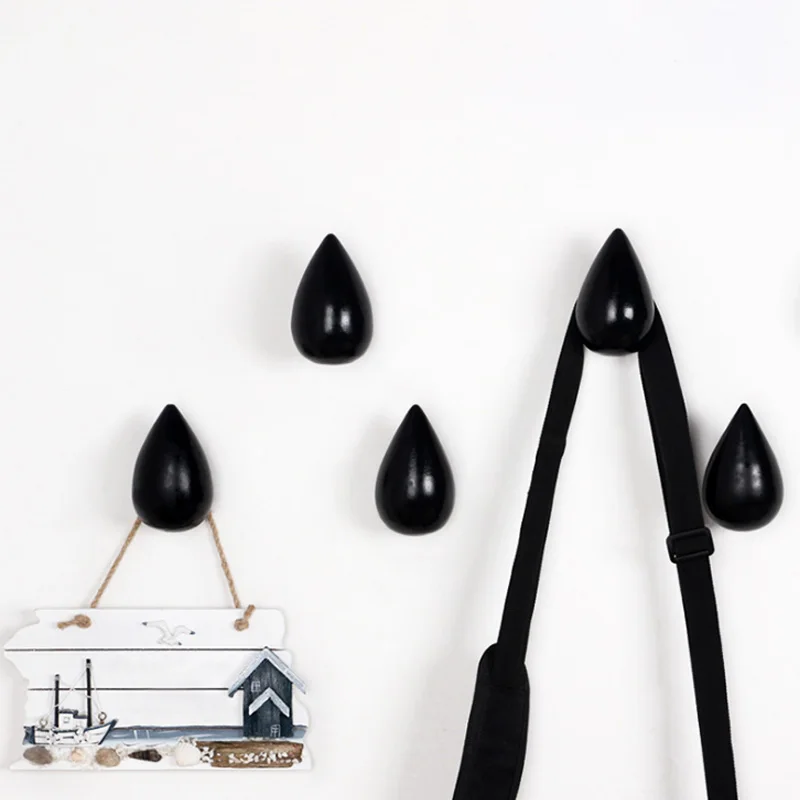 Nordic Wood Wall Hanger Water Drop Shaped Hook Door Back Hanger Key Holder Decorative Hooks Bag Handbag Hat Clothes Wooden Hook 2