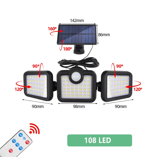 20w Solar Lights 108/122/138 LED Waterproof Outdoor Indoor Solar Lamp With Motion Sensor Adjustable Head Wide Lighting Angle S 108LED