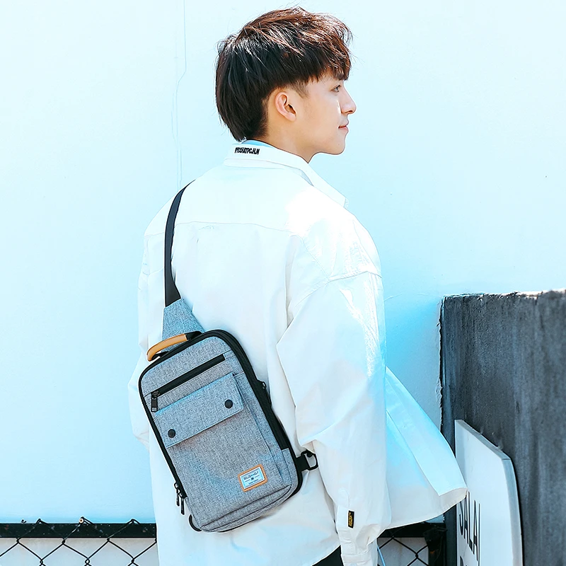 

Men Chest Bags Packs Commuting left right Two shoulders Brief Urban casual cross-body cool Anti theft Pockets Headphone hole