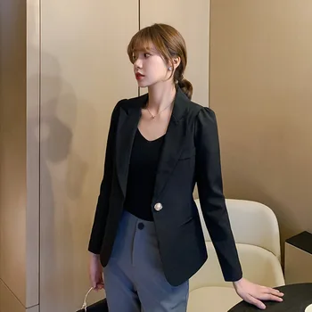 

2020 Spring Autumn New Style Female Suits Coat temperament Single Button Pocket Blazer Casual Pure Color Office Ladies Coat