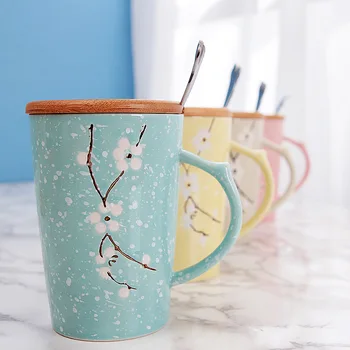 

Originality Ceramics Hand Glaze Plum Blossom Breakfast Mugs Household Coffee Milk Tea Cups Glazed Feel Comfortable Travel Mugs