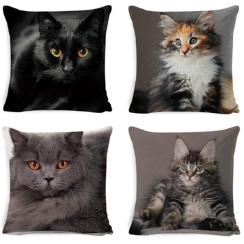 

Cat Cushion Linen Square Cat Pillow Case Decorative Pillow Cover for Home Car Sofa Pillowcase