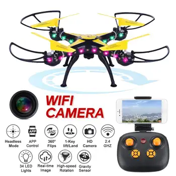 

2.4GHz RC Drone Quadcopter With HD Camera WIFI 360 degree Rotation 34 LED Lights APP 0.3MP HD Camera Quadcopters