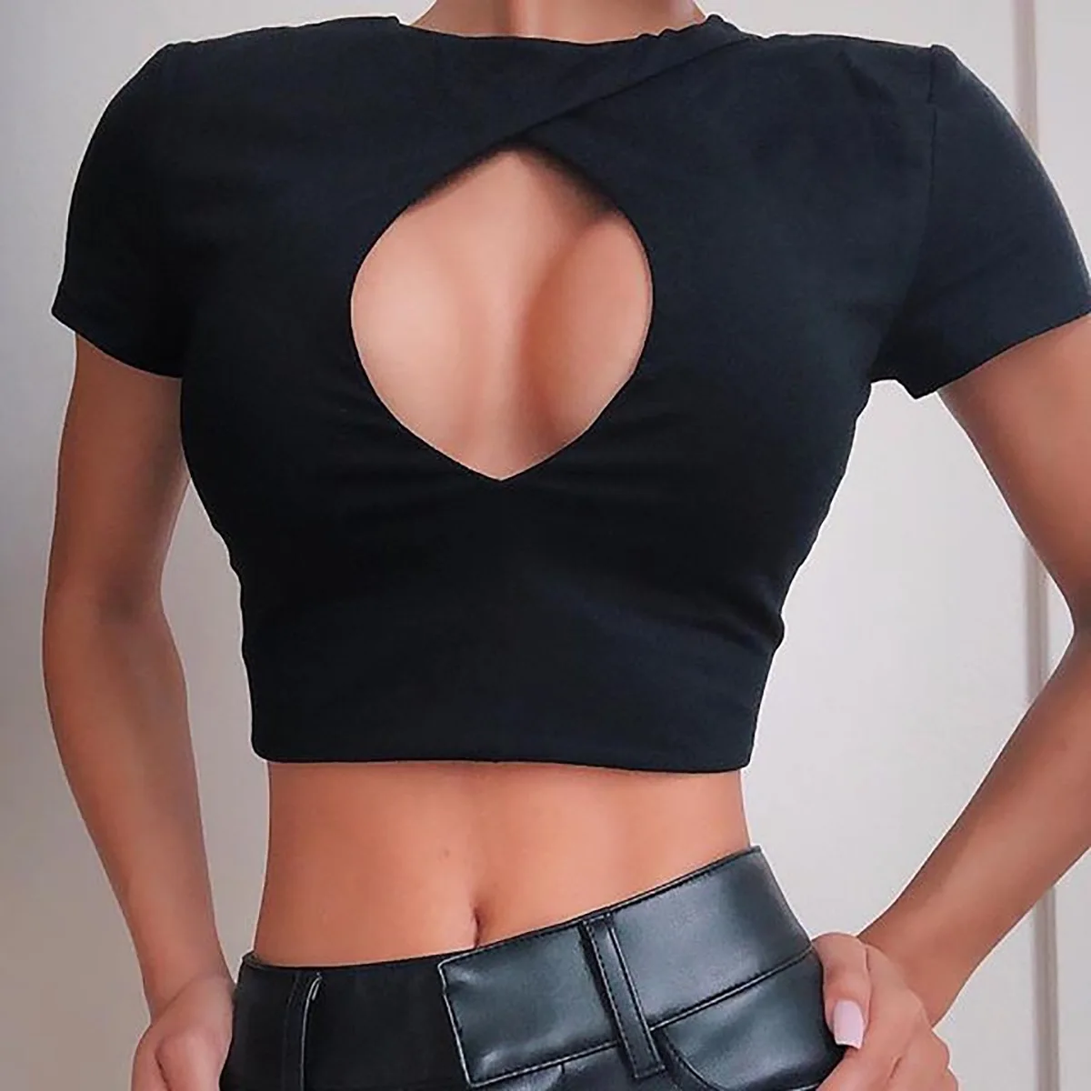 Sonny Летняя женская Мода оригинальность Футболка короткий рукав Сексуальная Bodycon Топы Женский o-образный вырез холлоут тонкая эластичная безрукавка Топы