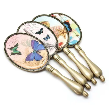 

Makeup Mirror Creative Retro Pattern Bronze Handle Makeup Mirrors Make up Mirror Carry-On Hand-Held Mirrors Make up Tools
