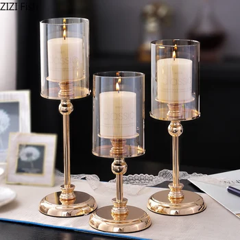 

European Home Decor Vintage Candlestick Alloy Copper Frame Candelabra Romantic Candlelight Dinner Props Wedding Candle Holder