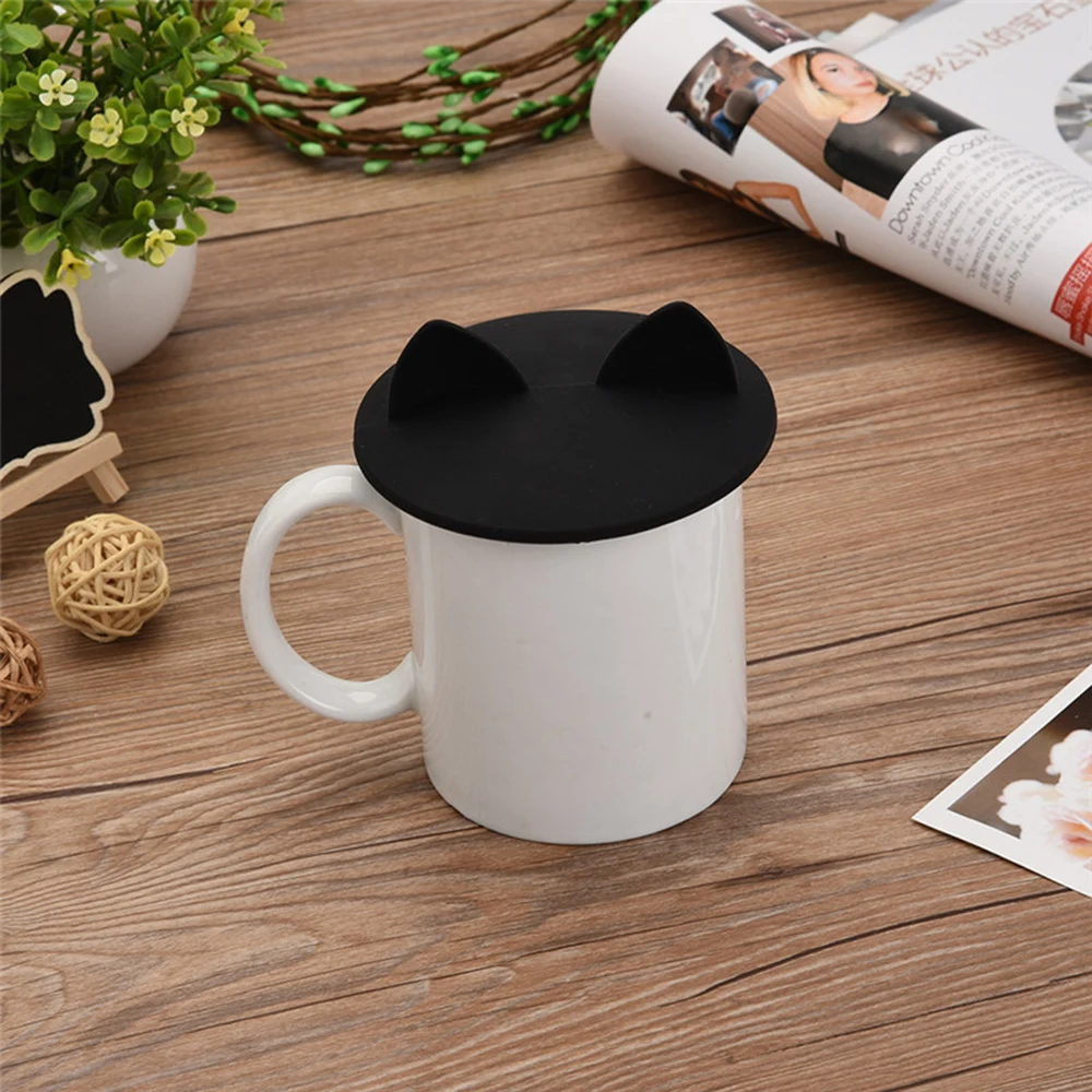 1Pc Cute Animals Cat Ear Silicone Cover Coffee Cup Suction Seal Lid Heat-Resistant Dust Proof Cap Anti-dust Mark Cup Cover Tool