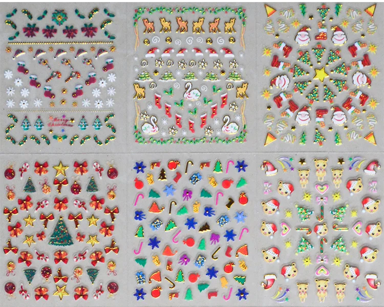 24 листа Рождество 3D наклейка на ногти водная наклейка голографическая FoilSanta дерево снежинки разнообразие дизайн ногтей Наклейка Набор CMS901