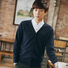 Мужской весенний и осенний мужской вязаный кардиган с v-образным вырезом, свитера в Корейском стиле, мужские хлопковые