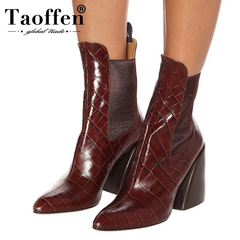 

Taoffen Plus Size 35-48 Women Ankle Shoes Snake Print Rough Heel Boots Slip On Spring Autumn Fashion Ornate Knight Boots