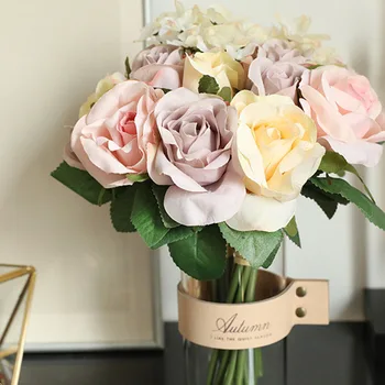 

Artificial Rose Flower Bundle Simulation Bundled Rose Flower Wedding Bridal Fake Bouquet Floral Decor