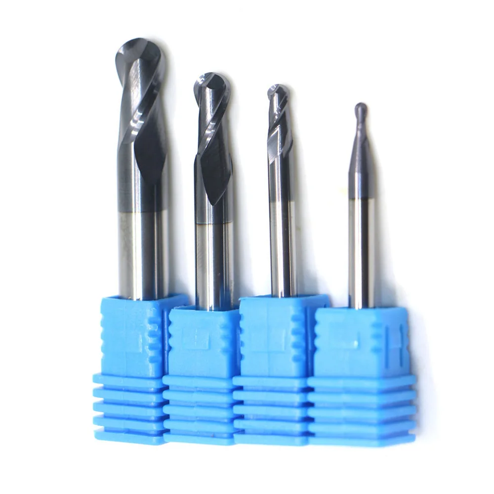 

4Pc Nitrogen Coated 2 Flutes Ball Nose End Mill Set CNC Tool Radius 1.0 To 4.0MM