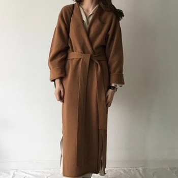 

New 2020 Autumn Winter Women's Sweater Split Korean Lace Up Minimalist Solid Color Oversize Long Cardigans
